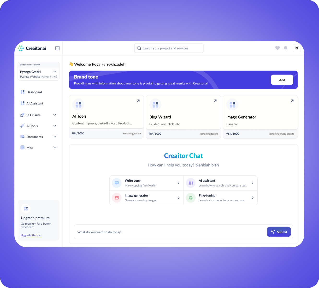 Creaitor.ai Dashboard